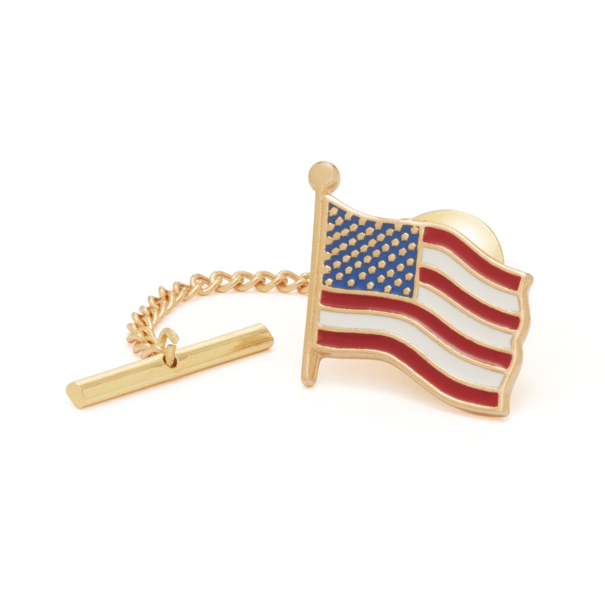 Patriotic Gold and Silver Tone American Flag Tie Tack