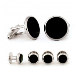 Round Onyx Cufflink and Stud Set