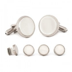 Round Beaded Edge Cuff Links & Studs Set
